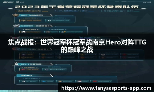 焦点战报：世界冠军杯冠军战南京Hero对阵TTG的巅峰之战